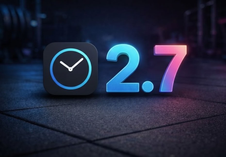 Intrvl app icon with version 2.7 in neon blue and pink gradient