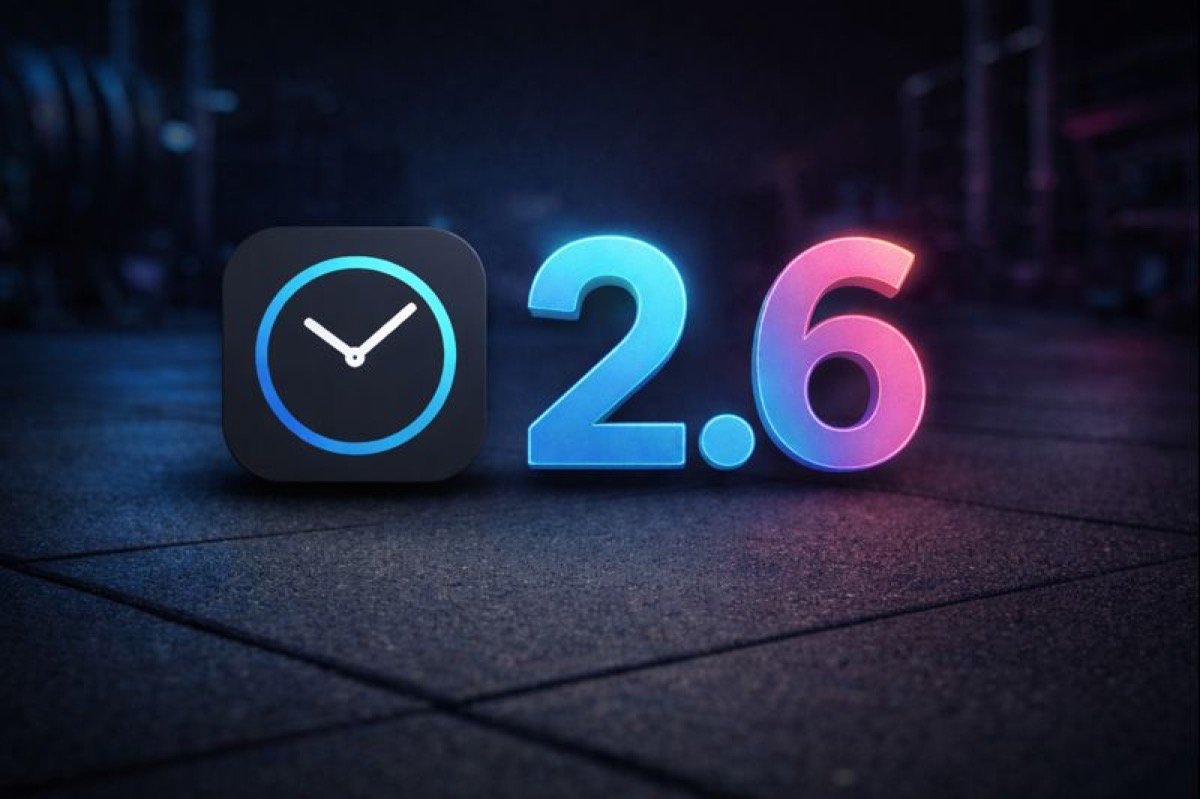 Intrvl 2.6 app icon with version number in neon blue and pink gradient
