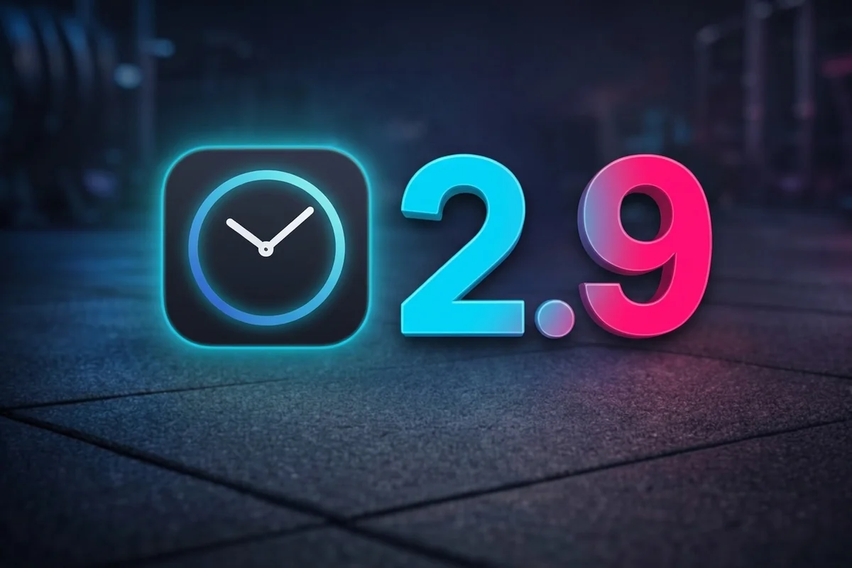 Intrvl app icon with version 2.9 in neon glass gradient