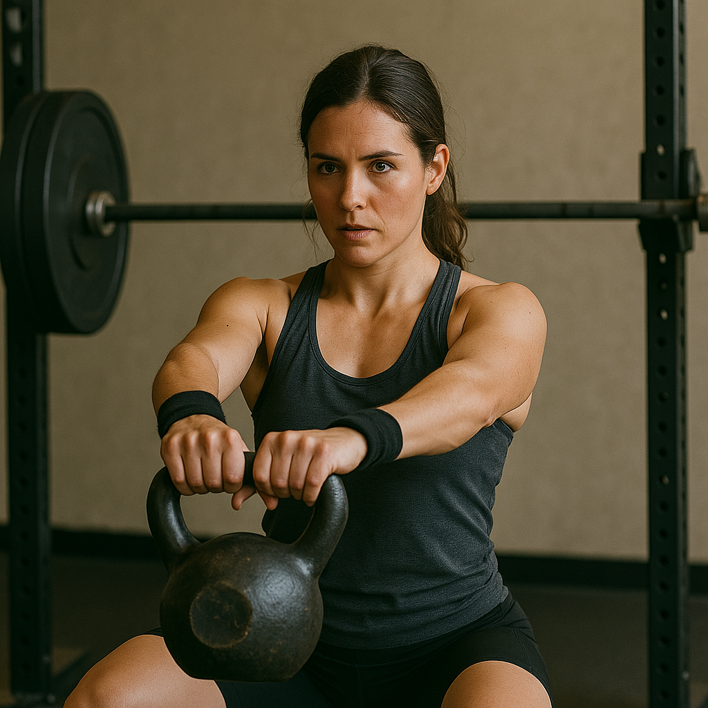 Athlete training with kettlebell